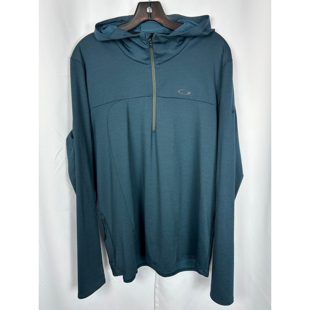 Oakley Teal Blue Quarter Zip Hooded Pullover Athletic Long Sleeve‎ Mens Large